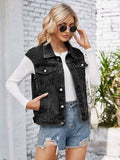 Button Up Cap Sleeve Denim Jacket - Trendsi - Flyclothing LLC