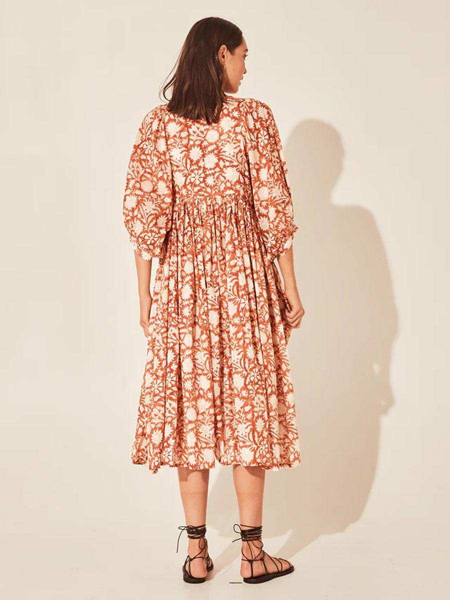 Floral Tie Neck Lantern Sleeve Dress - Trendsi - Flyclothing LLC