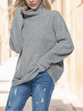 Turtleneck Drop Shoulder Long Sleeve Sweater - Trendsi - Flyclothing LLC