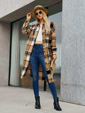 Plaid Pocketed Button Up Trench Coat - Trendsi - Flyclothing LLC