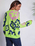 Flower Pattern Round Neck Long Sleeve Sweater - Trendsi - Flyclothing LLC