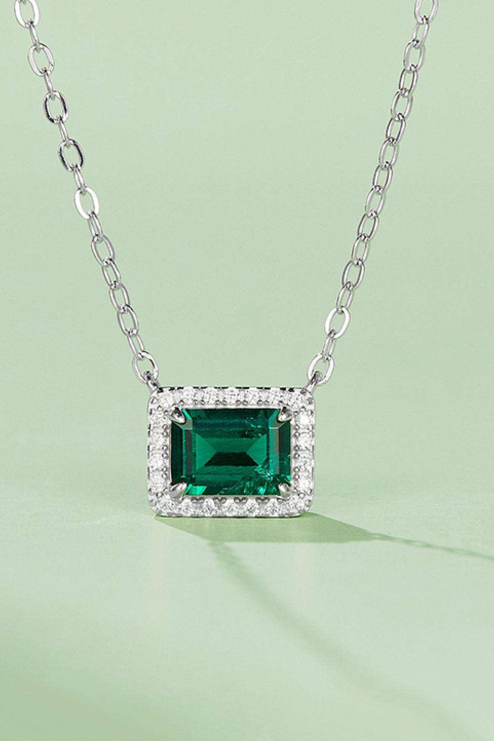 Lab-Grown Emerald Rectangle Pendant Necklace - Trendsi - Flyclothing LLC