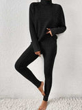 Ribbed Turtleneck Top and Pants Set - Trendsi - Flyclothing LLC