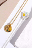 Inlaid Multicolored Zircon Round Pendant Copper Necklace - Trendsi - Flyclothing LLC