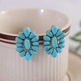 Flower Shape Artificial Turquoise Earrings - Trendsi - Flyclothing LLC