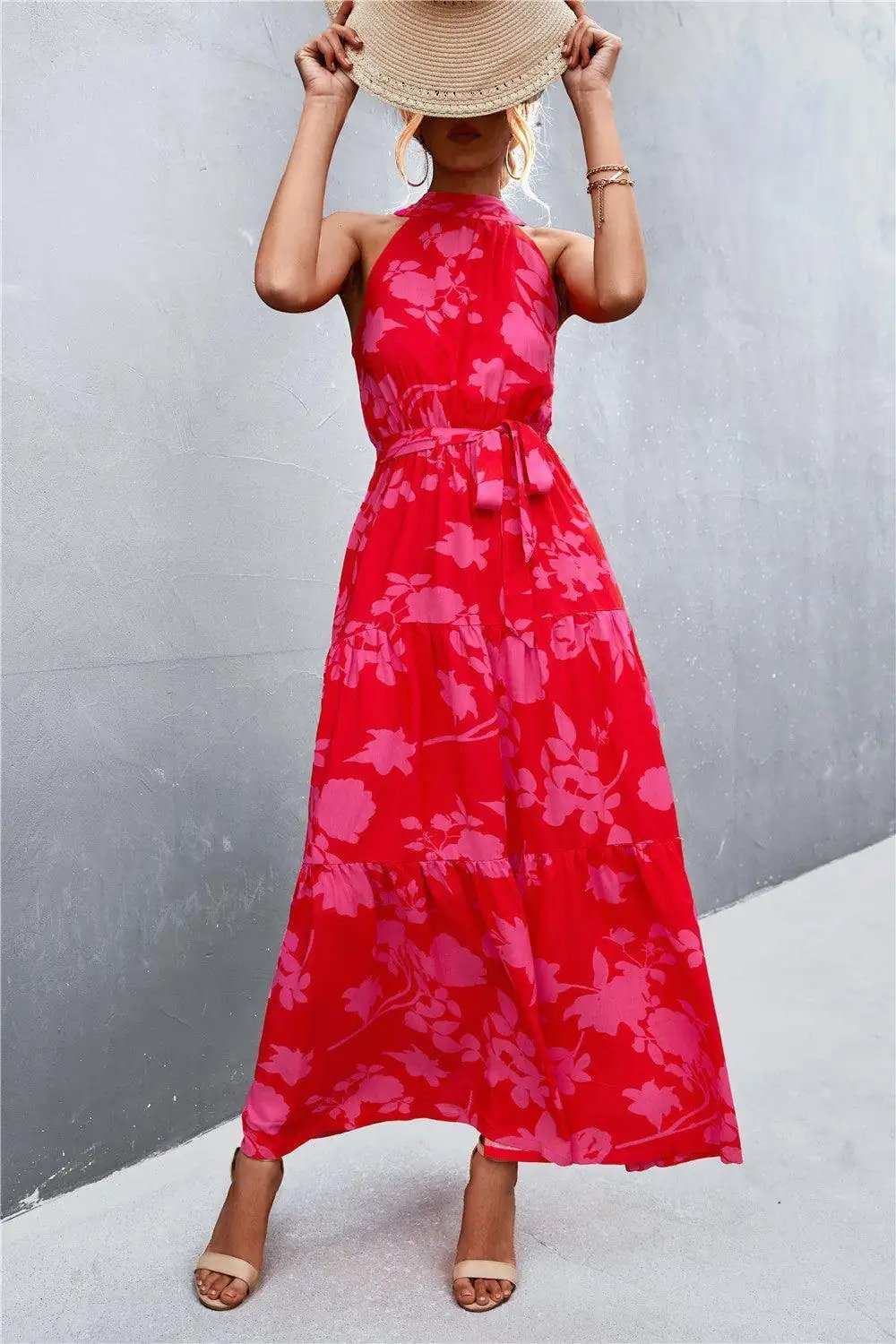 Printed Sleeveless Tie Waist Maxi Dress - Trendsi - Flyclothing LLC
