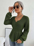 Notched Dropped Shoulder Knit Top - Trendsi - Flyclothing LLC