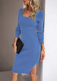 Rib-Knit Slit Sweater Dress - Trendsi - Flyclothing LLC
