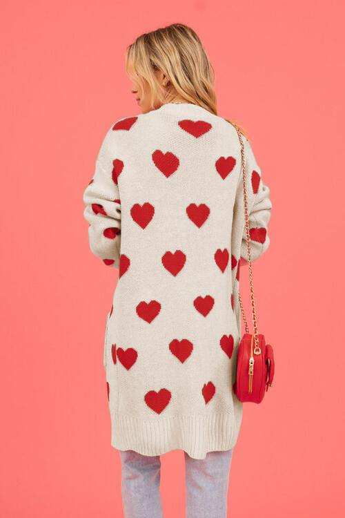 Heart Graphic Open Front Cardigan with Pockets - Trendsi - Flyclothing LLC