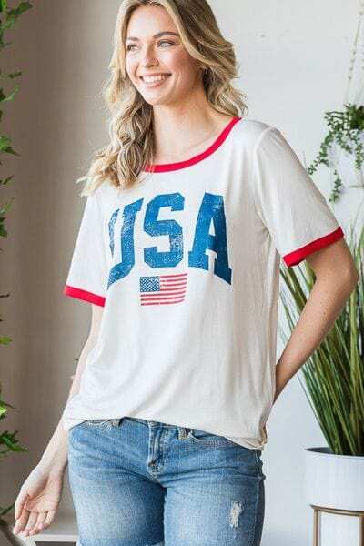 Heimish Full Size USA Contrast Trim Short Sleeve T-Shirt - Trendsi - Flyclothing LLC