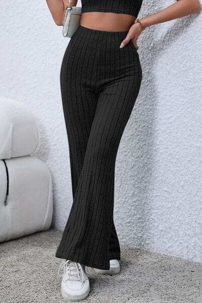 Basic Bae Full Size Ribbed High Waist Flare Pants - Trendsi - Flyclothing LLC