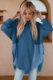 Contrast Texture Round Neck Long Sleeve Blouse - Trendsi - Flyclothing LLC