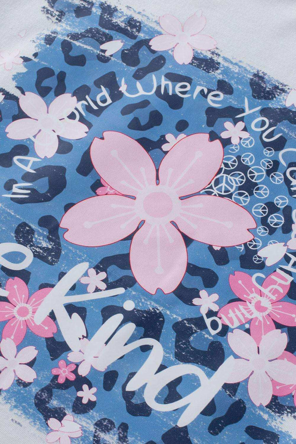 Leopard Floral Graphic Round Neck Tee - Trendsi - Flyclothing LLC