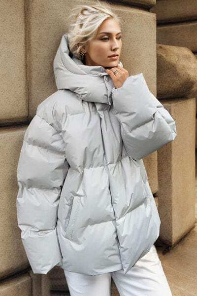 Pocketed Zip Up Hooded Puffer Jacket - Trendsi - Flyclothing LLC