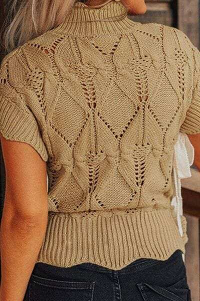 Openwork Turtleneck Sweater Vest - Trendsi - Flyclothing LLC
