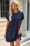 Round Neck Rolled Short Sleeve Tee Dress - Trendsi - Flyclothing LLC