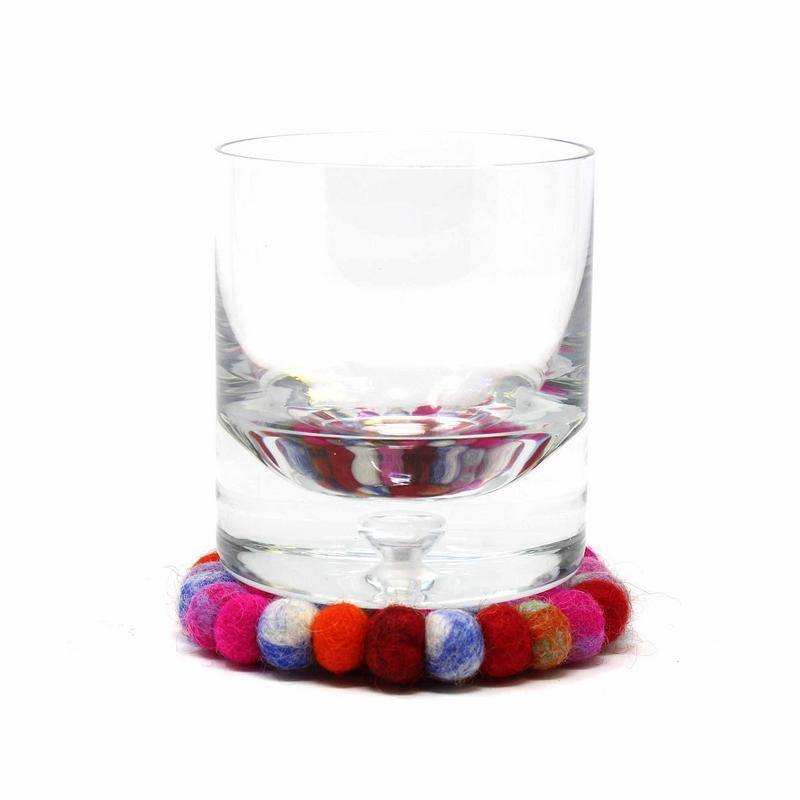 Hand Crafted Felt Ball Coasters from Nepal: 4-pack, Rainbow - Global Groove (T) - Global Groove - Flyclothing LLC