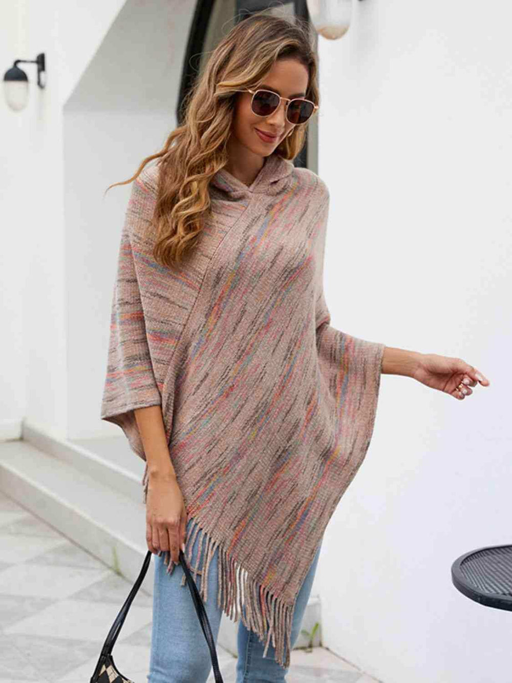Fringe Hem Hooded Poncho - Trendsi - Flyclothing LLC