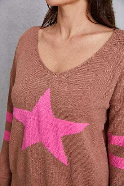 Star Scoop Neck Dropped Shoulder T-Shirt - Trendsi - Flyclothing LLC