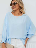 Smocked Lantern Sleeve Round Neck Blouse - Trendsi - Flyclothing LLC