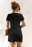 Round Neck Cuffed Sleeve Side Tie Dress - Trendsi - Flyclothing LLC