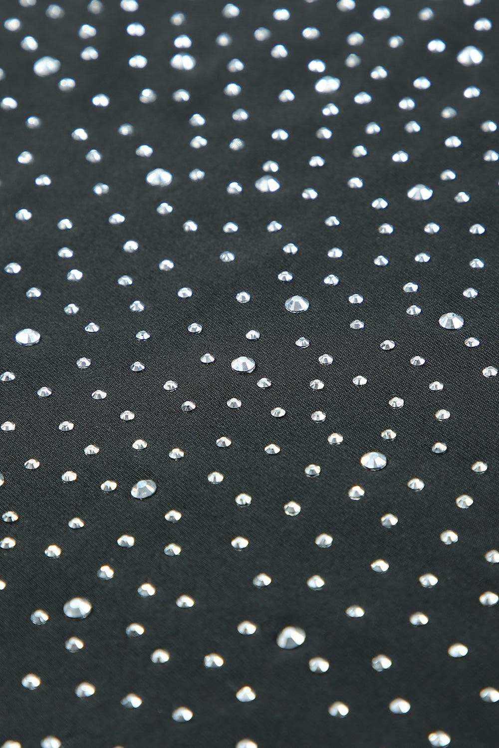 Rhinestone Round Neck Long Sleeve Bodysuit - Trendsi - Flyclothing LLC