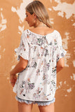 Floral Boat Neck Flounce Sleeve Blouse - Trendsi - Flyclothing LLC