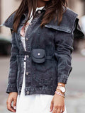 Collared Neck Button Down Denim Jacket - Trendsi - Flyclothing LLC