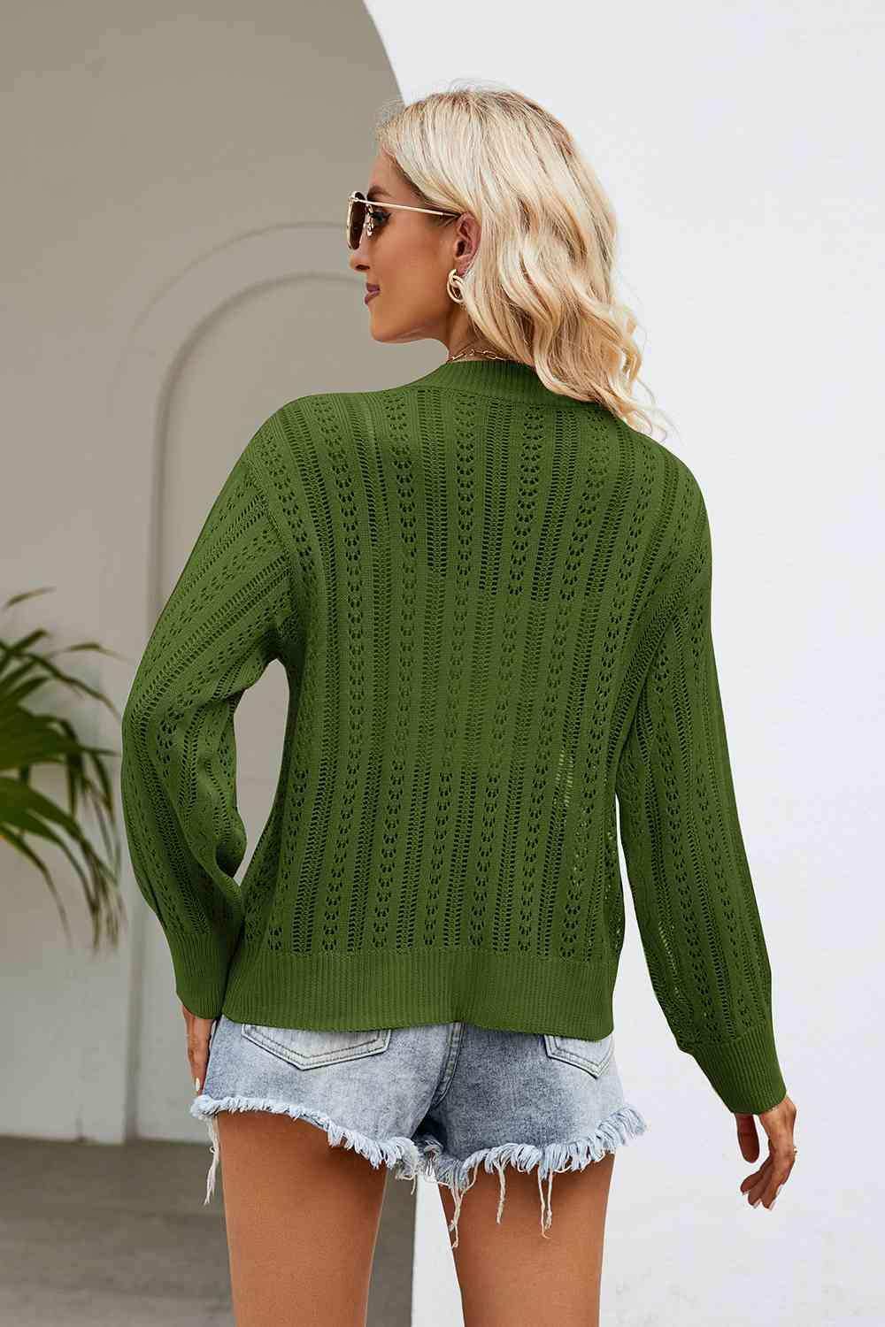 Openwork Button Front V-Neck Cardigan - Trendsi - Flyclothing LLC