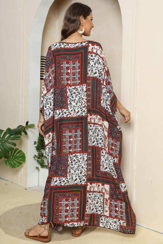 Printed V-Neck Split Maxi Dress - Trendsi - Flyclothing LLC