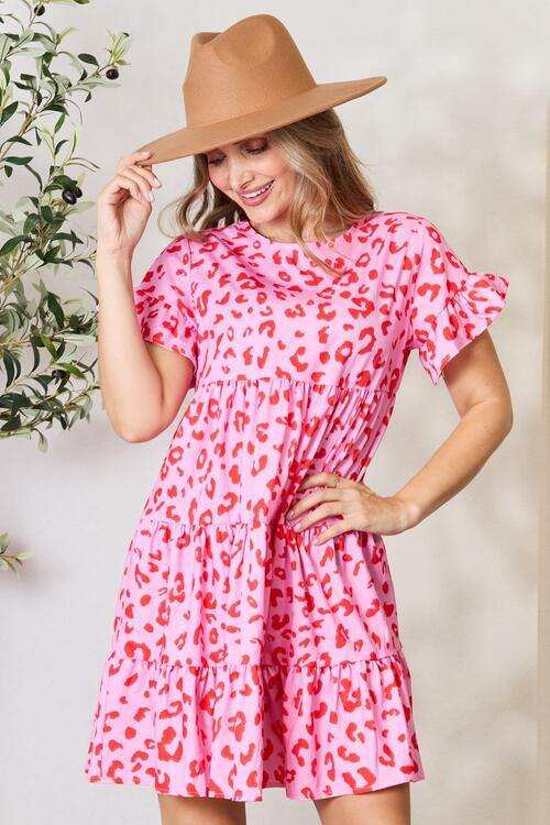 Double Take Short Flounce Sleeve Tiered Dress - Trendsi - Flyclothing LLC