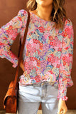 Floral Print Long Puff Sleeve Blouse - Trendsi - Flyclothing LLC
