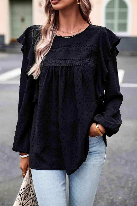 Round Neck Ruffled Blouse - Trendsi - Flyclothing LLC