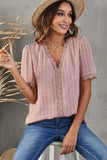 Swiss Dot Lace Trim Plunge Blouse - Trendsi - Flyclothing LLC