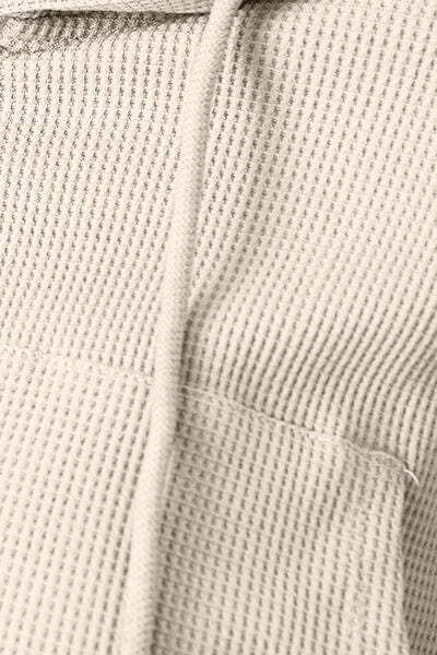 Waffle-Knit Drawstring Zip Up Hoodie - Trendsi - Flyclothing LLC