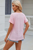 Eyelet V-Neck Short Sleeve T-Shirt - Trendsi - Flyclothing LLC