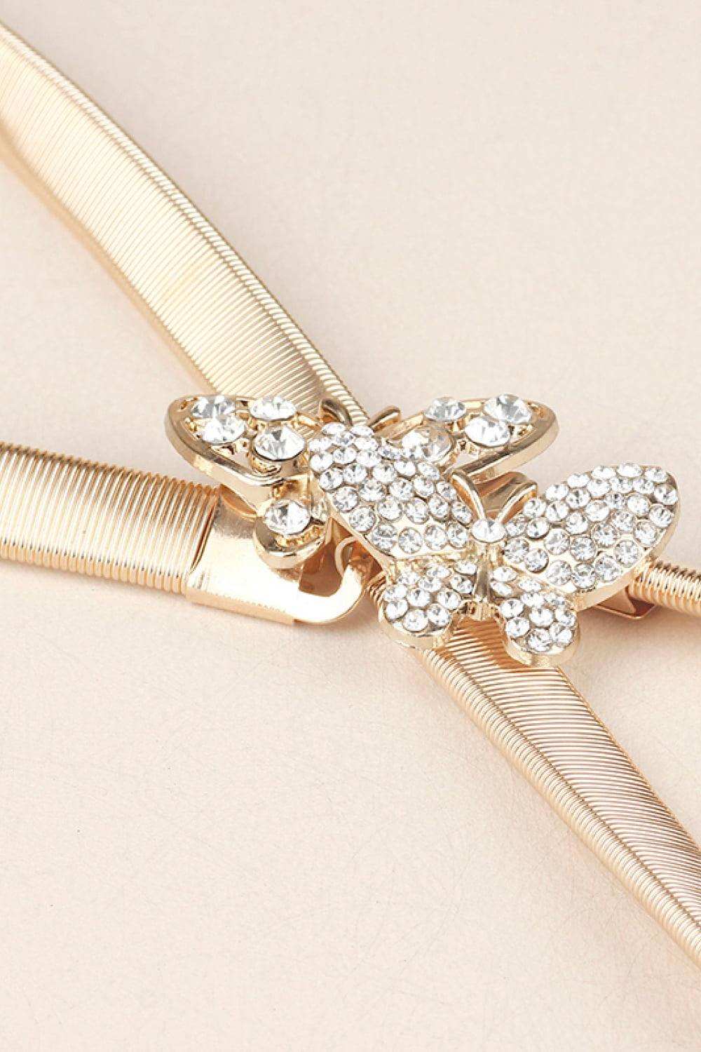 Rhinestone Butterfly Elastic Metal Belt - Trendsi - Flyclothing LLC