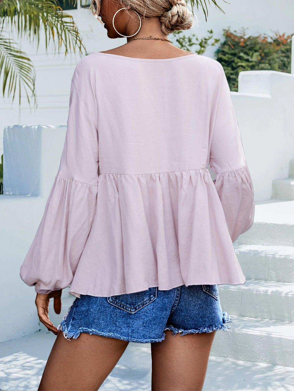 Puff Sleeve Babydoll Blouse - Trendsi - Flyclothing LLC