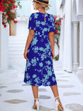 Floral Puff Sleeve Ruffle Hem Midi Dress - Trendsi - Flyclothing LLC