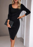 Rib-Knit Slit Sweater Dress - Trendsi - Flyclothing LLC