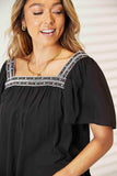 Double Take Contrast Square Neck Puff Sleeve Blouse - Trendsi - Flyclothing LLC