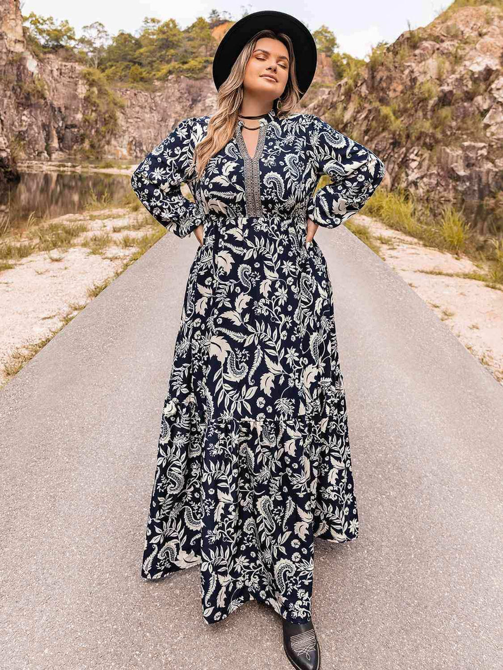 Plus Size Long Sleeve Maxi Dress - Trendsi - Flyclothing LLC