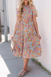 Floral Flounce Sleeve Round Neck Midi Dress - Trendsi - Flyclothing LLC