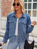 Pocketed Collared Neck Denim Jacket - Trendsi - Flyclothing LLC