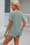 Eyelet V-Neck Short Sleeve T-Shirt - Trendsi - Flyclothing LLC