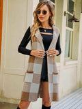 Plaid Lapel Collar Sleeveless Cardigan - Trendsi - Flyclothing LLC