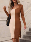 Contrast Slit Sweater Dress - Trendsi - Flyclothing LLC