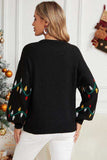 Round Neck Pattern Lantern Sleeve Sweater - Trendsi - Flyclothing LLC