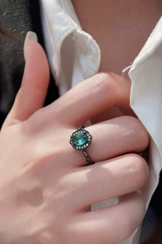 925 Sterling Silver Paraiba Tourmaline 4-Prong Ring - Trendsi - Flyclothing LLC