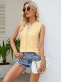 Eyelet Lace Detail V-Neck Tank - Trendsi - Flyclothing LLC